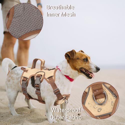 LiebeDD Geschirr Hund Klein, Sicherheitsgeschirr Hund Ausbruchsicher, Hundegeschirr Gepolstert mit 2 Griff und 2 Leinenclips, Anti Zieh Geschirr für Mittelgroße Kleine Hunde und Welpen (Beige, S)
