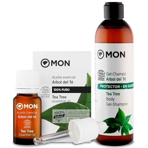 MON Pack Antipiojos Árbol de Té - Sin Químicos Dañinos - Tratamiento Piojos, Ayuda a Eliminar Piojos y Liendres de forma Natural - 2 Productos Champú + Aceite Esencial
