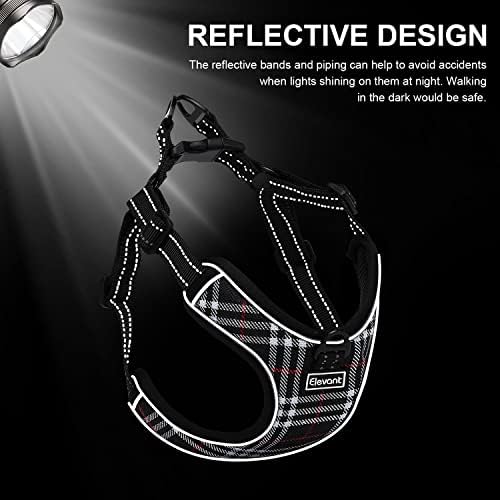 Elevant Dog Harness Adjustable, Step-in Reflective Breathable Harness, Soft Padded Lightweight Vest Harness with Front Clip Escape Proof Easy Control for Outdoor Walking Training (S-Plus, Black Plaid)