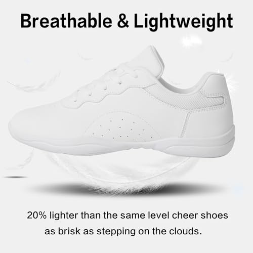 Image of Cheer Shoes for Youth Girls White Cheerleading Athletic Dance Shoes Tennis Sneakers for Competition Sport Training