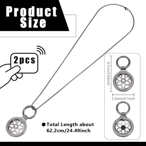 NBEADS 2 Set Tracker Halter Halskette, Verstellbarer Tracker Trageanhänger Mit Flachen Runden Schlüsselanhängern Aus Legiertem Strass Und Edelstahl Boxkettenhalsketten, 6.7cm, Metallgrau