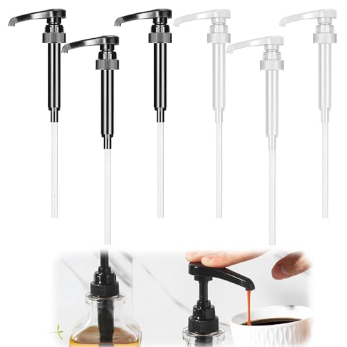 JAONLD 6 Pièces Pompe Sirop Distributeur aux Bouteilles de 500 ml/1000 ML avec 6 Tuyaux Longs Plastique Pompe Sirop pour Monin Distributeur Pompe de Rechaange...