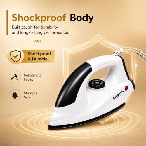 Image of Aero Iron Box for Clothes with 1 Year Replacement Warranty, 1000W Lightweight Dry Iron with Non-Stick Soleplate, Adjustable Temperature Control, Shockproof Body, Made in India, White