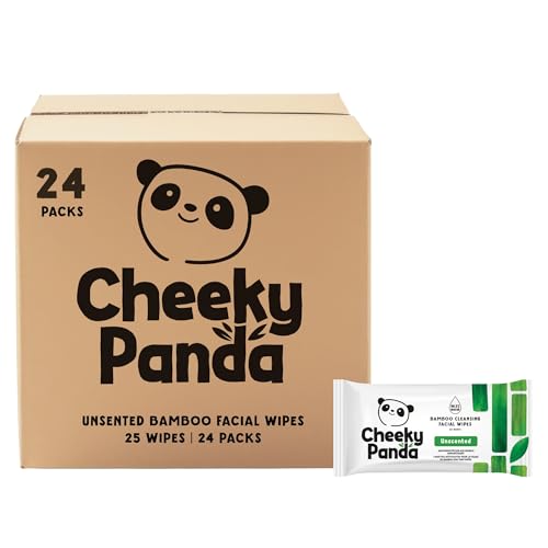 The Cheeky Panda Face Cleansing Wet Wipes Bulk Pack | 24 Packs of 25 Flushable Makeup Remover Wipes Unscented | Biodegradable Facial Wipes