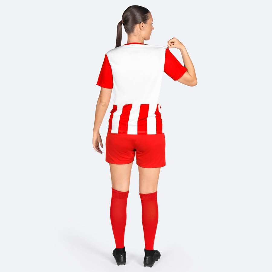 FORZA Women's Striped Short Sleeve Soccer Uniform – Comfortable, Quick-Dry Kit for Players (Red & White, X Large)