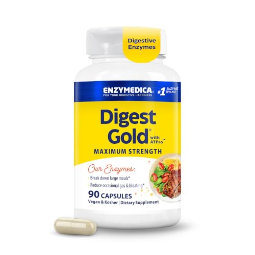Enzymedica Digest Gold - Digestive Enzyme Supplement for Women & Men Enzyme Capsules for Digestion Gut Health Support Helps Gas & Bloating ATPro Energy Support Maximum Strength Vegan - 90 Caps
