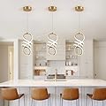EIDISUNY Modern Led Pendant Light Fixture, 15W LED Pendant Lights Kitchen Island, 4500K Daylight White Pendant Lamp, Adjustable Height Gold Pendant Light for Kitchen Dining Room Bedroom(Gold)
