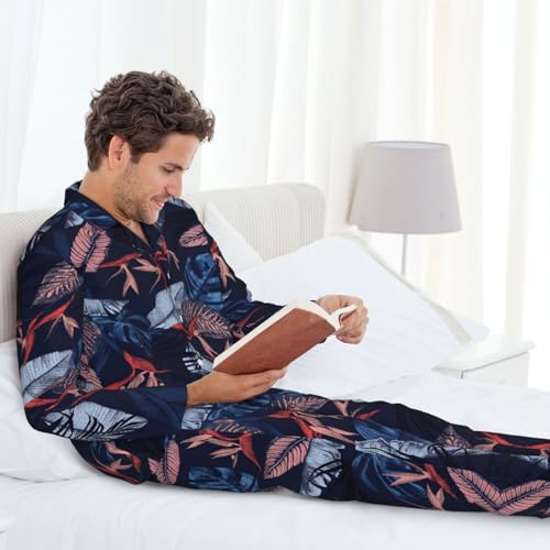 Pyjama classique col cranté ensemble détente bleu et orange imprimé oiseau doux - 3