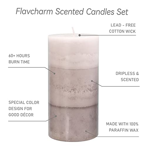 Flavcharm Set Of 3 Scented Candles 3" X 6" Creamy Coconut Scented Pillar Candles, Grey White Candles, Long Burning Candles, Smokeless Cotton Wick Candles For Home Decoration, Spa, Wedding #TOP4