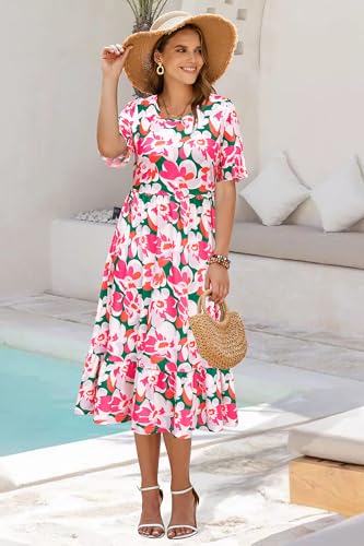 Image of STYLEWORD Womens Summer Casual Short Sleeve Flowy Midi Beach Dress