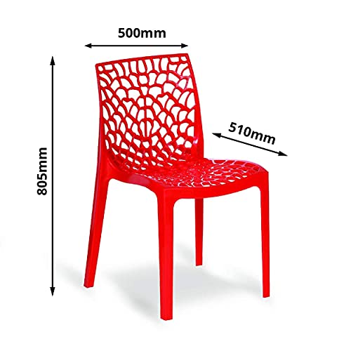 Image of Binani Web Designer Plastic Chair for Home, Office and Restaurant and Cafe|Armless Chair for Dining Room| Heavy Duty Outdoor Plastic Chair | Designer Balcony Chair (4, Red)
