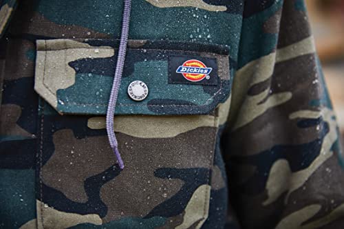 Dickies Men's Fleece Hooded Duck Shirt Jacket With Hydroshield, Hunter Green Camo, Large #TOP2