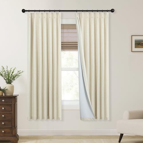 72-Inch Linen Blackout Curtains with Hooks
