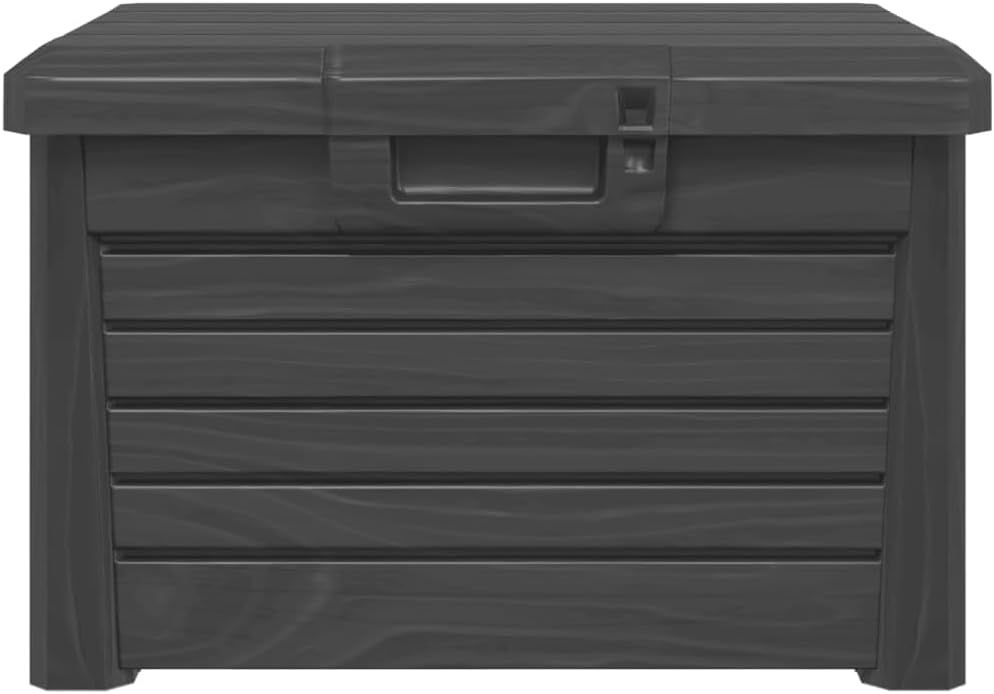 Cushion Box Anthracite Polypropylene Medium Outdoor Storage Box with Wood Texture, Deck Box for Patio Storage, Waterproof Storage Chest for Garden Cushions