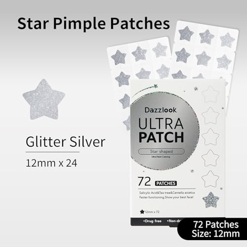 Dazzlook Silver Glitter Star Shaped Pimple Patch with Salicylic Acid, Hydrocolloid Pimple Stickers for Blemish Care, 72 Count, Y2K Fashion Blemishes Patches — view 2