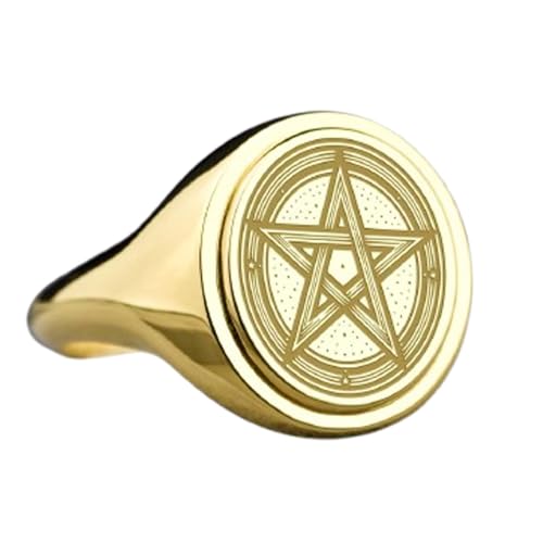 Bague pentagramme en argent 925 et or chevalière ovale élégante pour homme et femme LKDR_0559