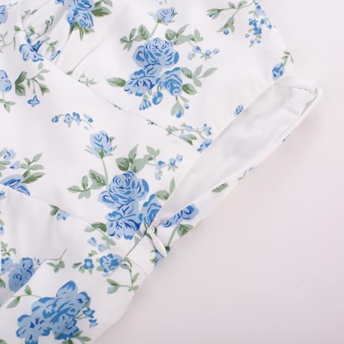 Image of Belle Poque Sun Dresses for Women Spring Summer Floral Midi Flowy Spaghetti Ruffle Wedding Guest Tea Party Dress