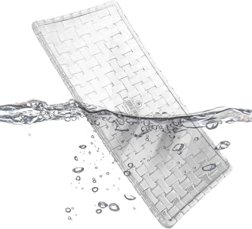 Image of Crystal Glass Serving Tray Rectangular 11 inch | Elegant Grid Relief Long Clear White Serving Plate | Serve Appetizer,Food,Sushi, Snack, Fruit, Cake & Dessert for Holiday Party