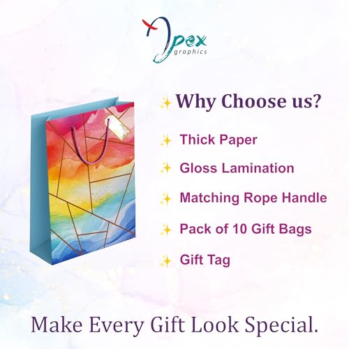 Image of Gift bags Medium Size - Paper Bags for Gifting - Pack of 10 - Return Gifts bags for Wedding Birthday Diwali Corporate Gift - Size 9 x 12 x 3.5 inch - Paper Gift Bags - Marble Design
