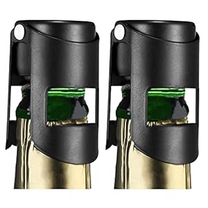 HYZ Champagne Bottle Stoppers 2-Pack Black, Stainless Steel Sparkling Wine Stopper with Pure Silicone Air Tight Seal – Professional Wine Saver for Champagne，Prosecco and Cava