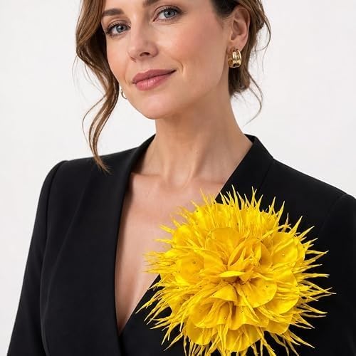 Yellow Flower Brooch, Flower Pins for Clothes Feather Lapel Pin