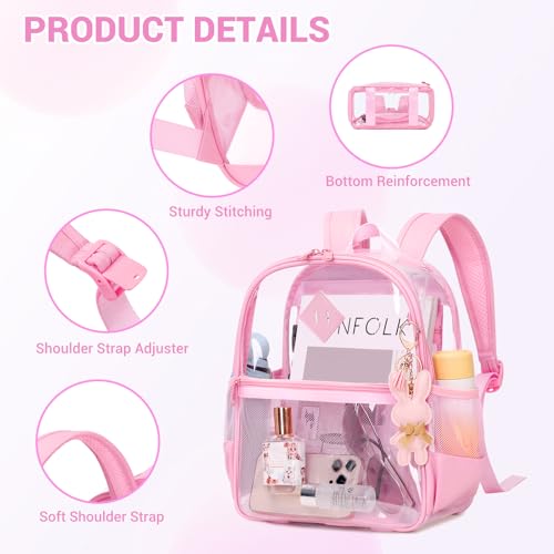 Image of MUSEVOS Clear Backpack for Stadium Events Approved 12x6x12, Thick TPU Mini Clear Bag with Front Pocket for Concert Sport Events Work Travel, Pure Pink