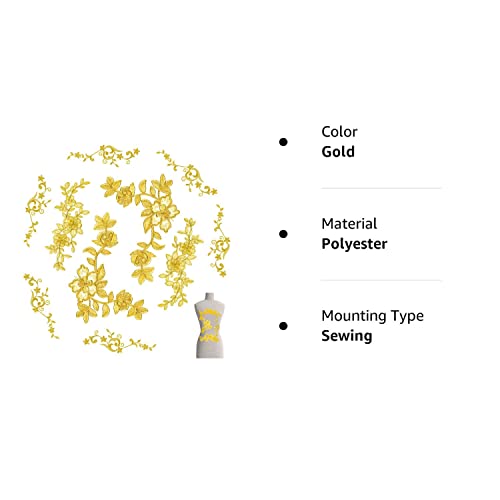 10 Pieces Gold Flower Embroidery Patch Sewing Craft Decoration Fabric Gold Lace Patch Embroidered Appliques Patches For Crafting Wedding Prom Dress Jeans Clothes #TOP7
