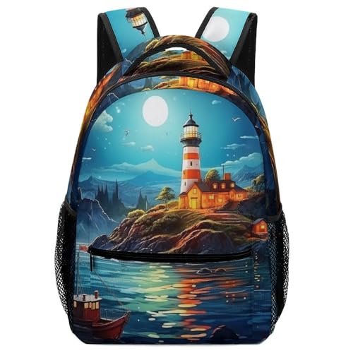 Sac à dos école paysage de phare de nuit pour cartables enfants