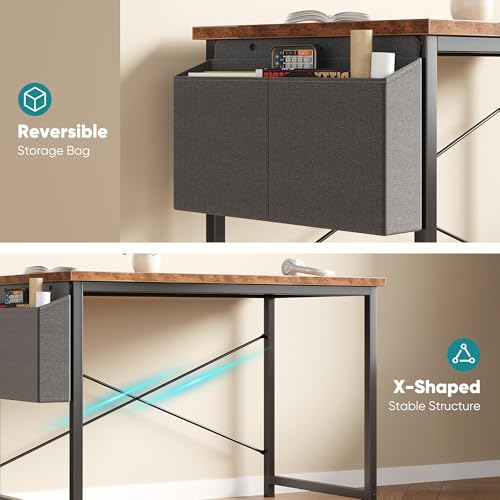 Image of OLIXIS Computer Desk, 55 Inch Gaming Desks for Home Office Small Spaces | Writing Study Craft Work Table, Computer Workstation for Bedroom with Storage Bag, Rustic Brown