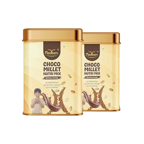 Image of Madbero Choco Millet Nutri Mix 225g (Pack of 2) | Ragi, Cocoa, Cashew, Almond, Walnut, Pistachio, Cardamom & Jaggery | No Refined Sugar or Preservatives | Chocolate Ready-to-Mix Blend