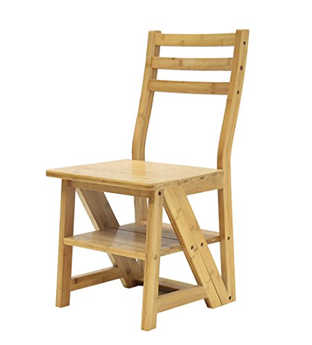 Silla multifuncional de bambú con escalera plegable de 4 pasos DASHADAO 2