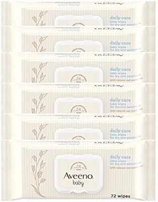 AVEENO Baby Daily Care Wipes - Cleanse Gently and Efficiently - Baby Wipes - Baby Essentials - 72 Wipes, Lid On Each Pack, Pack of 6 (432 Wipes in Total)