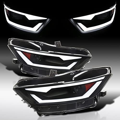 AUTOZENSATION Compatible with 2015-2017 Ford Mustang HID/Xenon Headlight LED Bar Black Housing Smoke Lens Projector Headlights L + R Pair Headlamp