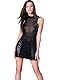 Boowhol Damen Kleider Nieten Sexy Damen Lackleder Bühnenkleidung，Die Brust Hohl Kleid Rock Splice ，Sexy Dessous Minikleid Anzug Enge Kleidung (L)