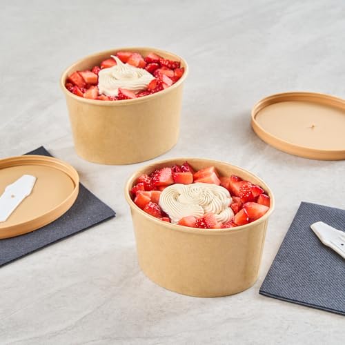 Image of Coppetta 12 Ounce Dessert Cups, 50 Greaseproof Ice Cream Cups - Lids Sold Separately, For Hot And Cold Foods, Kraft Paper Yogurt Bowls, Disposable, For Sundaes, Mousse Or Puddings - Restaurantware