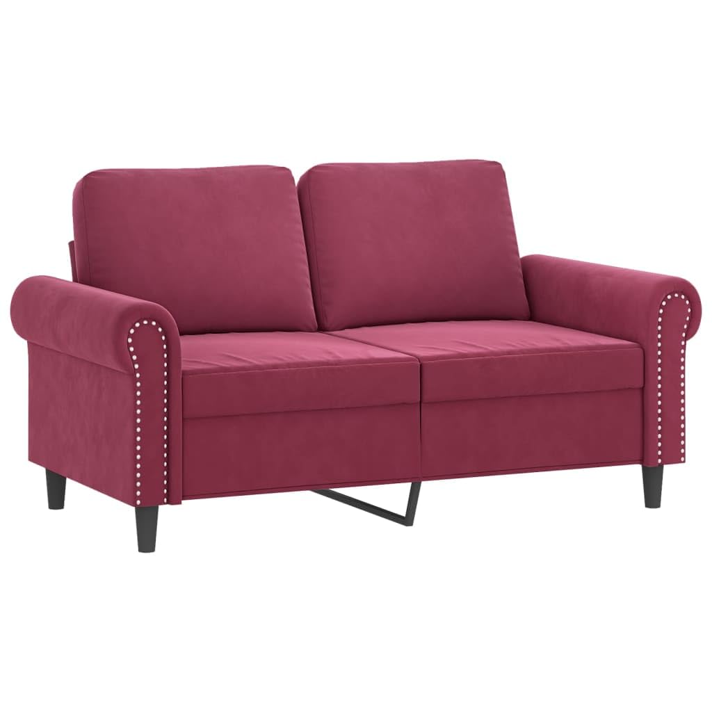 Ensemble de canapé 3 pièces en velours rouge vin avec canapé 2 places, repose-pieds et coussin, structure robuste, peu encombrant, pour salon, chambre d'amis, chambre d'adolescent