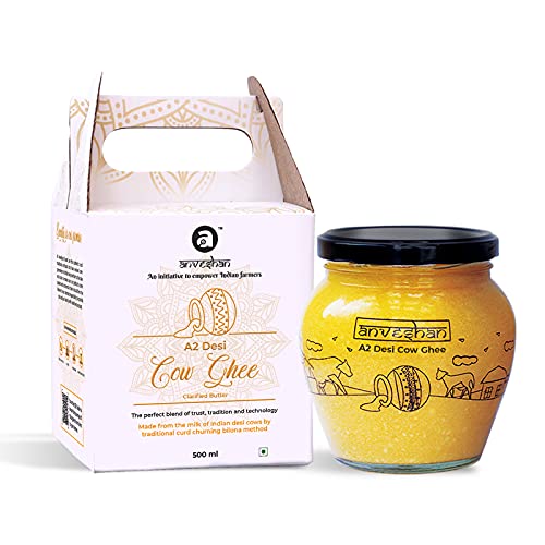 Anveshan A2 Desi Cow Ghee 500 mL Glass Jar Bilona Method Curd