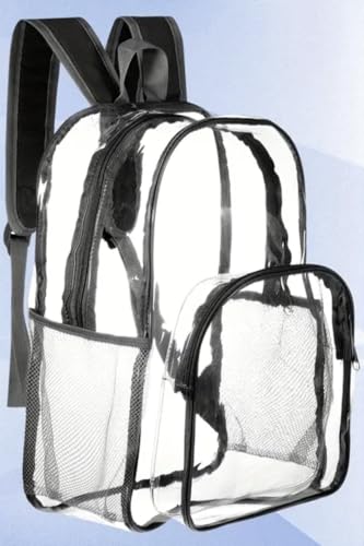 Transparent Backpack, With Water-Resistant PVC Plastic Material and Ruggedly Reinforced Shoulder Straps, Clear - Large Capacity for College Workplace - Black/Transparent