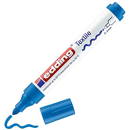 edding 4500 Textilmarker - hell-blau - 1 Stift - Rundspitze 2-3 mm - Textilstifte waschmaschinenfest (60 °C) zum Stoff bemalen - Stoffmalstift