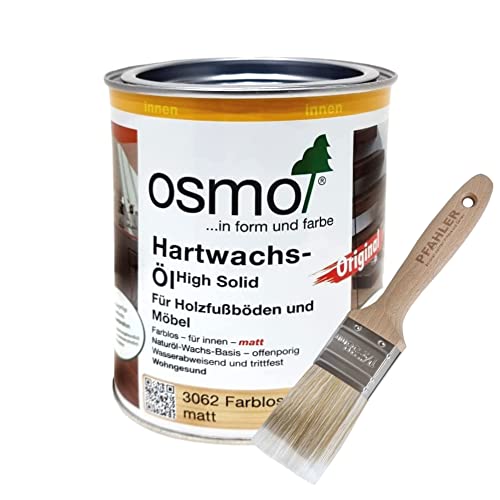 Osmo Hartwachs-Öl Original 3062 0 75 l farblos matt für innen + Flächenstreicher Pinsel von Pfahler Gratis. Holzschutzmittel Landhausdielen Korkfußboden Möbeloberflächen