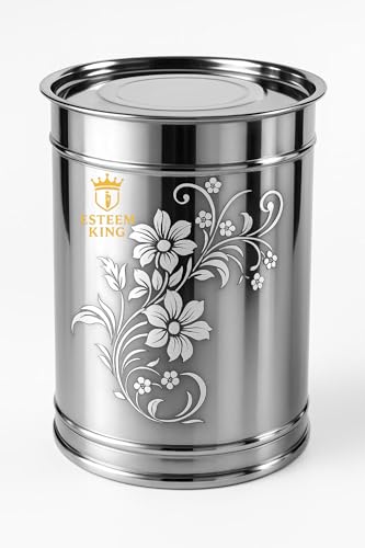 Image of Esteem King Stainless Steel Storage Box Drum with Laser Etching Aata Rice Drum Food Storage Containers Steel Tanki Steel Dabba Keeper for Kitchen Food Items (Pack of 1) (18)