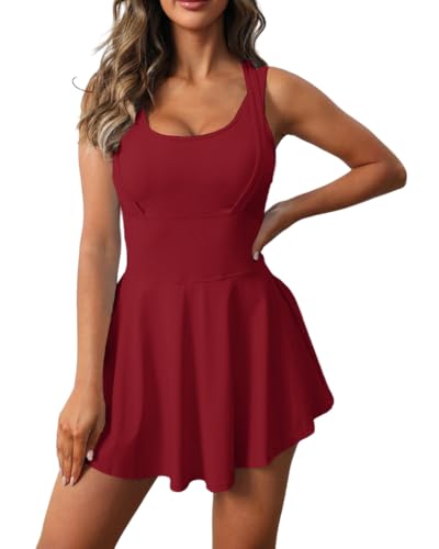 Image of Womens Sleeveless 2-in-1 Athletic Tennis Golf Dress Underneath Workout Active Dresses with Built-in Shorts
