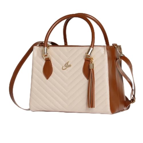 Bolsa Feminina Lorena Média com dois zíperes + Alça Transversal Removível (Marfim c/Caramelo)