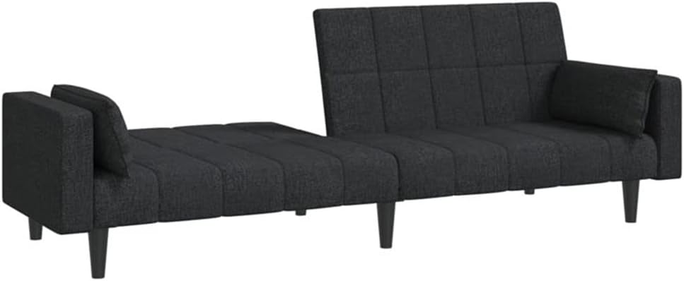 BOWERY HILL Modern Sleeper Sofa Bed, Black Matte Polyester Fabric, Convertible 2-Seater Couch with Reversible Cushions, Space-Saving Design for Living Room or Guest Room, 86.6 x 33.3 x 27.2 in