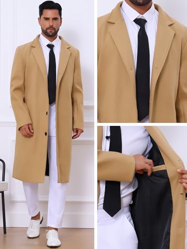 Image of Lars Amadeus Winter Trench Coat for Men's Single Breasted Notch Lapel with Pockets Formal Overcoat
