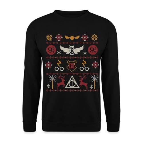 Spreadshirt Harry Potter Weihnachtspullover | Offizieller Ugly Christmas Unisex Sweater | Fan Geschenk, L, Schwarz