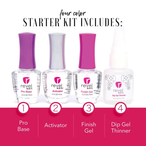 Revel Nail Dip Powder Nail Kit & Professional Manicure Tools Kit – 4 Colors Dip Powder Starter Set Gel Nail Polish Alternative, Nail Files, Buffer, Powder Brush, Cuticle Pusher Canvas T #TOP7