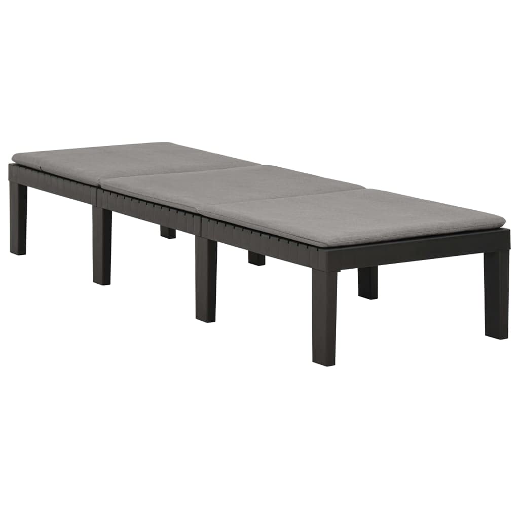 Tumbona con cojín de plástico antracita | Cómoda tumbona de jardín con respaldo ajustable en 5 posiciones y cojín suave para relajarse en el balcón o terraza.