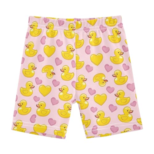 Cute Ducks with Yellow Hearts Girls Shorts Elastic Waist Sports Shorts Girls Leggings Pants for 4-10 Years