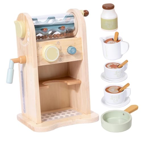 KONTONTY 1 Jeu de Machine à café simulé pour Enfants Jouets d'éveil Ensemble de Jeu cafetière pour Enfants Jouets de Machine à café pour Les Enfants cafetière en Bois Beige